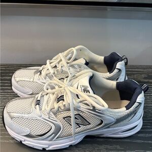 New Balance Mesh Sneakers in White and Dark Blue